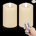 2PCS, 3 x 5 inches Flameless Candle with Remote Control, 3D Flickering Wick, Real Wax,with Timer,Battery Operated Candles,for Holiday Home Decor,Ivory