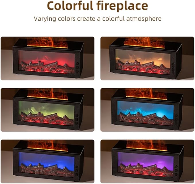 Colorful Flame Aroma Diffuser, 300ml Fireplace Humidifier with Remote & Timer, 7-Color Changing LED, Waterless Auto Shut-Off, Essential Oil Diffuser for Home Bedroom Office, Gift Set Included