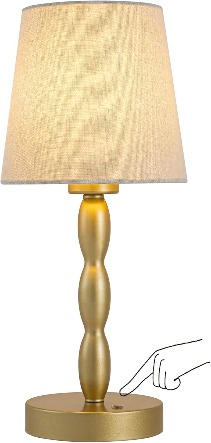 CASTLELIFE Portable Cordless Table Lamp,Touch Desk Lamp Rechargeable Battery Powered, 3-Level Brightness Stepless Dimmable Bedside Night Lamp,for Bedroom/Restaurant/Bars/Outdoor, Bulb Included,Gold