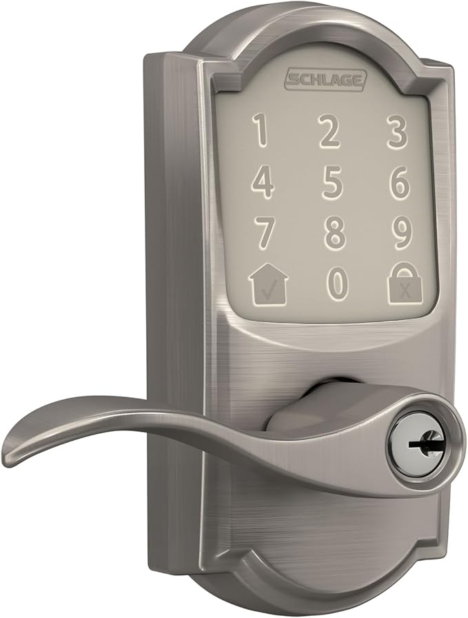 Schlage Encode Smart Wi-Fi Lock with Lever Handle, Touchscreen Keypad, Keyless Entry Door Lock, App Control, Alexa, Google Home and Airbnb Compatible, Satin Nickel, FE789WB CAM 619 Acc