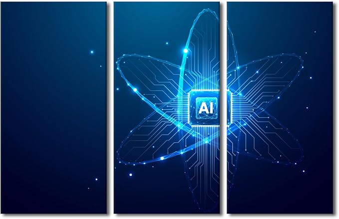TUMOVO 3 Pieces Canvas Wall Art - AI Intelligence Pictures for Living Room CPU Processor Artwork Giclee for Home Decor AI Painting Gallery-wrapped Framed Ready to Hang, 42" Wx28 H