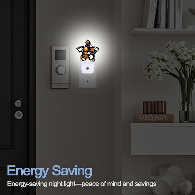 Halloween Pumpkin Night Light,Ghost Bats Plug-in Star Night Lights with Dusk-to-Dawn Sensor for Bedroom,Bathroom,Living Room Sleep Friendly Lamp for Women Girls Boys Gift,0.5W