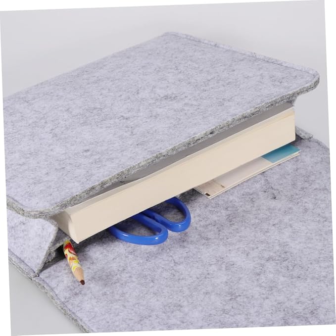 Zerodeko Bedside Storage Organizer Space-Saving Felt Pocket for Laptop Magazines Remote and Glasses Minimalist Design for Easy Access Bedroom Dorm Light Grey