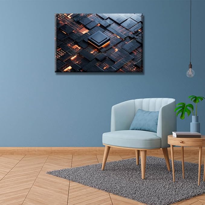 LSIUHWUWI Wall Art for Living Room Central Computer Processors CPU Canvas Wall Art Electronic PC Technology Canvas Wall Art for Bedroom Artwork Decoration Framed Ready to Hang 16X24 INCH