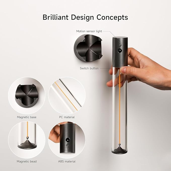 AUGE LIGHT Motion Sensor Wall Sconce Motion Sensor Light Magnetic Body Sensor Wall Light Wall Sconce Rechargeable USB Torch Light Cordless Handheld Portable for Bedside Stair Hallway (Matte Grey)