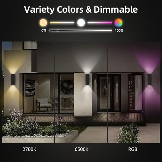 KIZON Smart Outdoor Wall Lights RGBCW Color Changing, Modern Dusk to Dawn Outdoor Sconce Up and Down Lighting, Exterior Light Fixture for House Porch Garage, Compatible with Alexa, ETL Listed