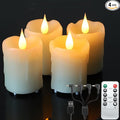 Lezonic Rechargeable Votive Flameless Battery Operated Candles with Remote Timer USB Cable, Pack of 4(D:2" X H:3") LED Ivory White Flickering Wax Candles with 3D Flame