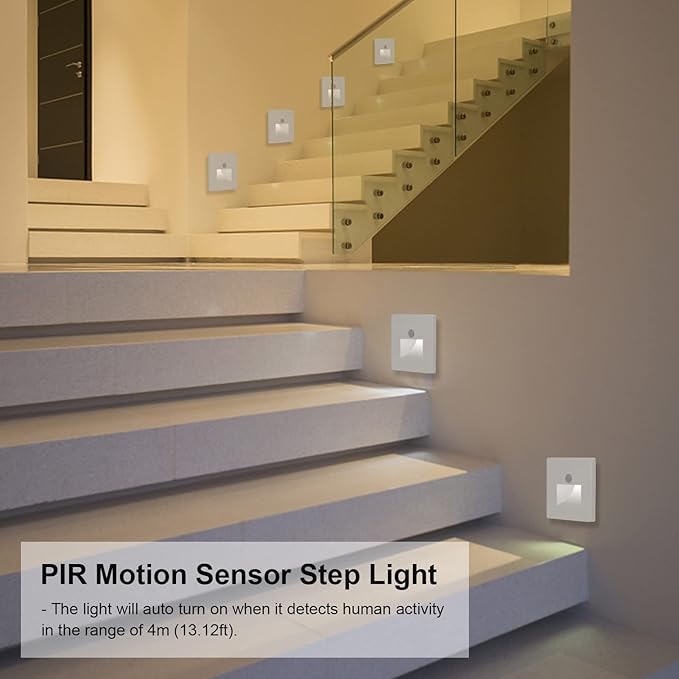 Motion Sensor Step Wired Indoor Motion Activated Foot LED Stair Auto Control Lamp Deck LED Wall s for Stairway Porch Corridor Corner (AC 220V, White)