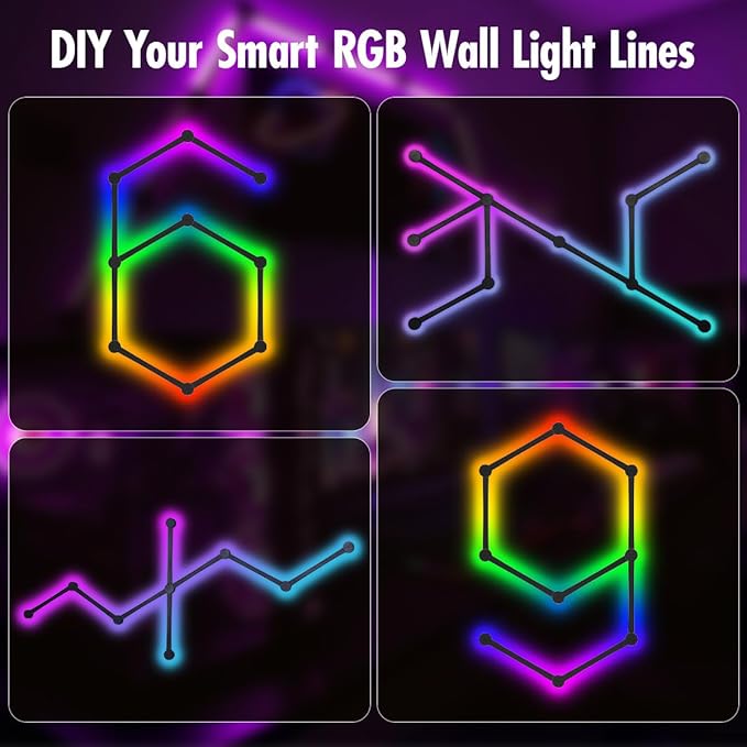 RGBIC Smart WiFi Glide Wall Light, Compatible with Alexa and Google Assistant, 16M+ Colors, Music Sync, Gaming Room Decor Lights(9 Black Lines Light)