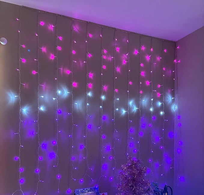 Curtain Lights Pink Purple Ombre Light Up String Curtain for Bedroom Wall Hanging Mermaid Fairy Lights for Teen Room Girls Room Decoration Eater Lights Girls Gift (Pink & Purple)