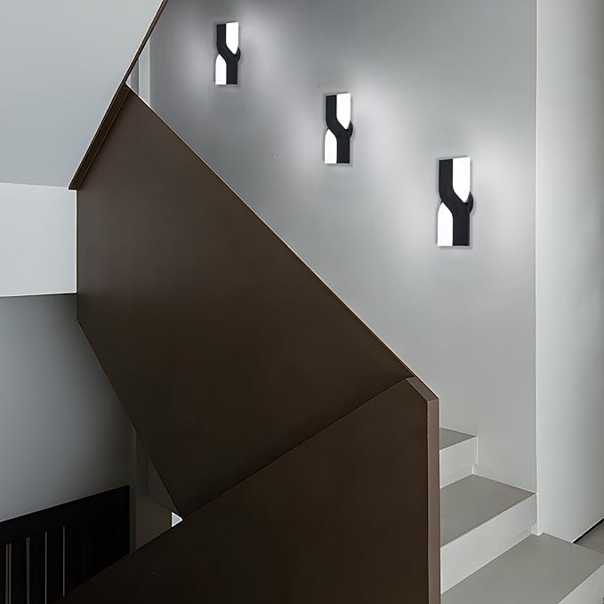 Modern LED Wall Sconce, 8W Acrylic Indoor Black Wall Light, 6000K Cold White Wall Light Fixture, Up and Down Wall Mount Light for Stairs, Living Room, Bedroom, Aisle, Hallway
