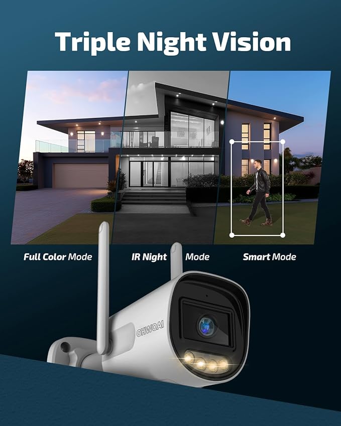 OHWOAI 《Dual Band WiFi & IP65 Waterproof》Wireless Outdoor Security Camera with Color Night Vision, Motion Detection, Remote Viewing WiFi Cameras, Home Video Surveillance