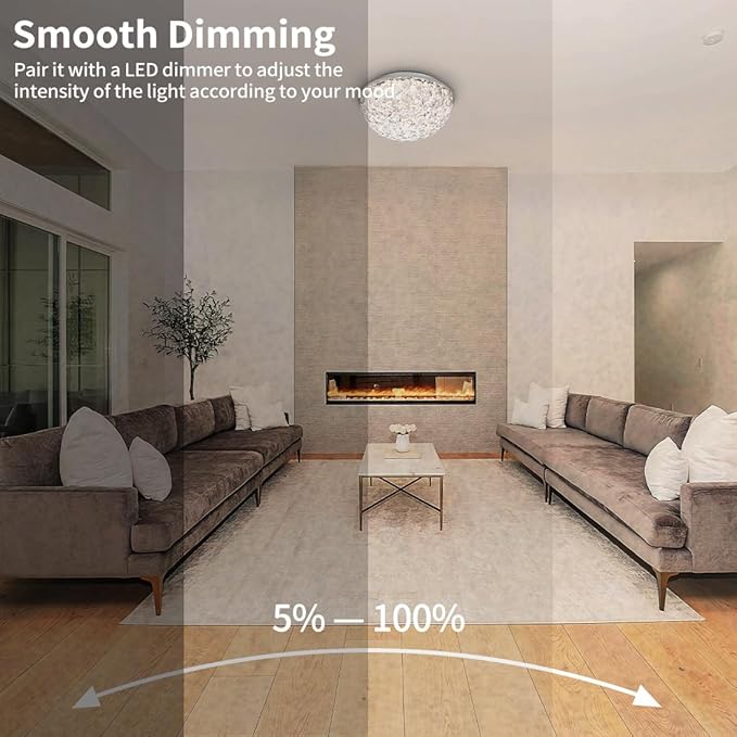 DAKASON LED Ceiling Light Fixture Flush Mount, Crystal Chandelier Modern Ceiling Light for Kitchen, Hallway, Living Room, Foyer, Closet, 12In 15W 1640LM, 3/4/5000K CCT Selectable, Dimmable