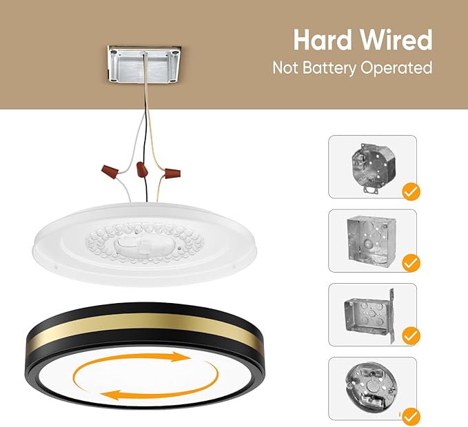 15 Inch Flush Mount Black Gold LED Ceiling Light with Night Light, 5CCT Modern, 35W 3500LM 2700K-6500K Adjustable, Dimmable for Bedroom Hallway, ETL