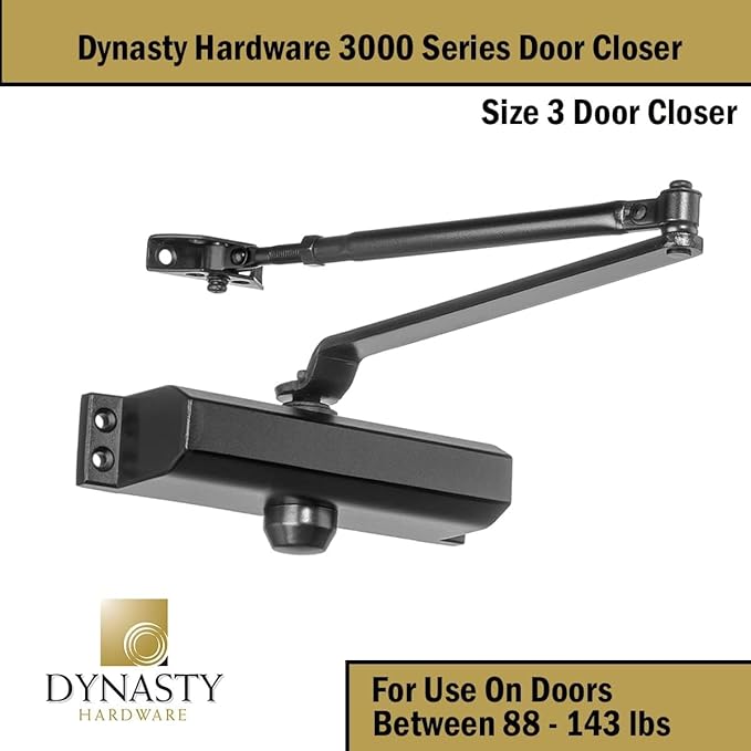 Dynasty Hardware Door Closer, Commercial Hydraulic Closer, Self-Closing, Spring Size 3, Surface Mount, Sprayed Duronotic Bronze, Series 3000