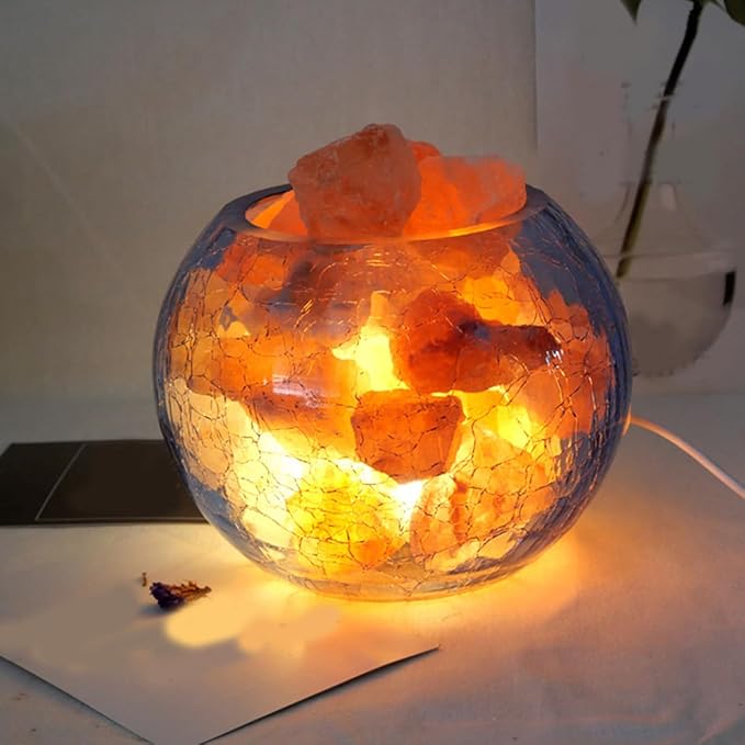 USB Himalayan Rock Night Light for Home Decor Glass Cracked Design for Bedroom Yoga Meditation and Relaxing Ambience