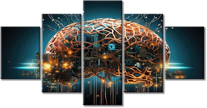 Artificial Intelligence Wall Paintings for Living Room Brain Nervous System Modern Office Wall Art Wall Decor Brain Canvas Wall Art for Bedroom Artwork Decoration Framed Ready to Hang, (60"Wx32"H)