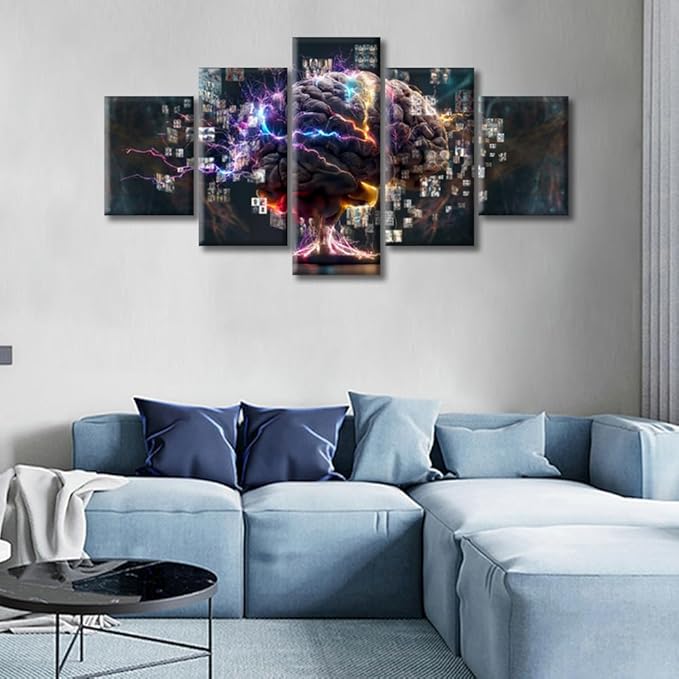Concept of a Human Brain Full with Creativity Canvas Wall Art for Bedroom Smart Brain Wall Art for Living Room Human Brain Wall Art Home Decor Giclee Framed Ready to Hang (60"Wx32"H)