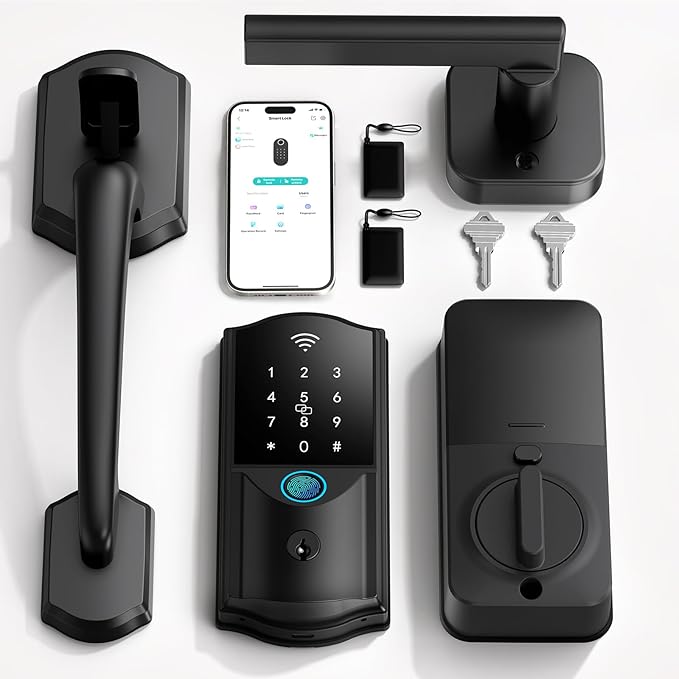 WiFi Smart Front Door Lock with Handle – Firstriver Fingerprint Keyless Entry Deadbolt Set with Digital Keypad, Built-in Wi-Fi App Remote Control & Auto Lock, Compatible with Alexa & Google Assistant