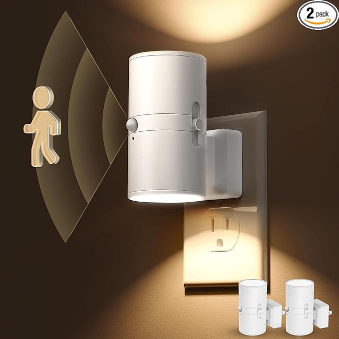 L LOHAS LED Motion Sensor Night Light Plug in, Motion Activated Night Light, 0-100LM Dimmable, Soft White 3000K, Motion Sensor Light Indoor for Bathroom Hallway Bedroom Nursery Kids Elderly [2 Pack]