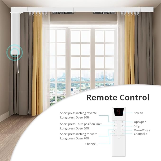 Tuya Zigbee Smart Curtain Motor with Motorized Curtain Track, Built-in Battery Electric Curtains, App & Voice Control Compatible with Alexa/Google Home, RF Remote Control Included (5.1m(200.8inch))
