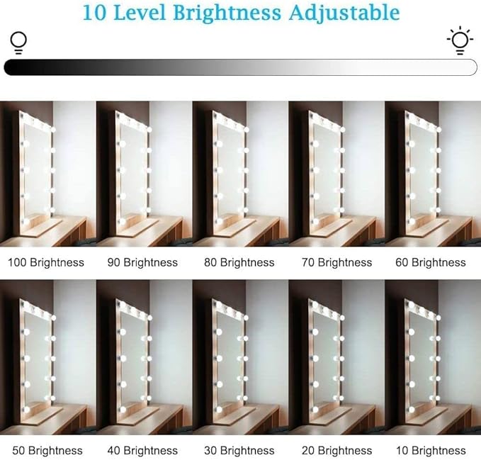 Andy's Orchids Vanity Mirror Lights Kit, Makeup Lights, Vanity Lights, Mirror Lights Strip, Adjustable Color and Brightness with 12 Bulbs, LED Light Bulbs, Dimmable Dressing Mirror Lamps Bulbs