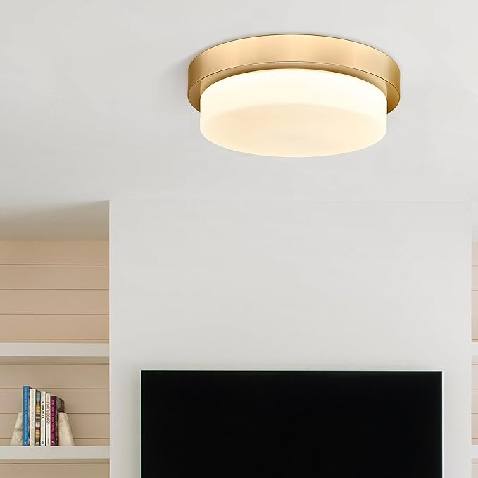 Gold Flush Mount Ceiling Light, 13inch Close to Ceiling Light Fixtures 24W 2200lm Dimmable 2700K/3000K/4000K/5000K/6000K Brass LED Ceiling Lamp for Bedroom Hallway Kitchen, AD-22008-L-GD