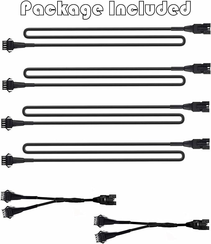 4pcs 60in RGB Extension Cords with 2pcs 2-Way Splitters Waterproof Extension Wire Cord Set for RGB Multi-Color Neon Accent Motorcycle LED Strips Rock Light Kits ATV Car Lights