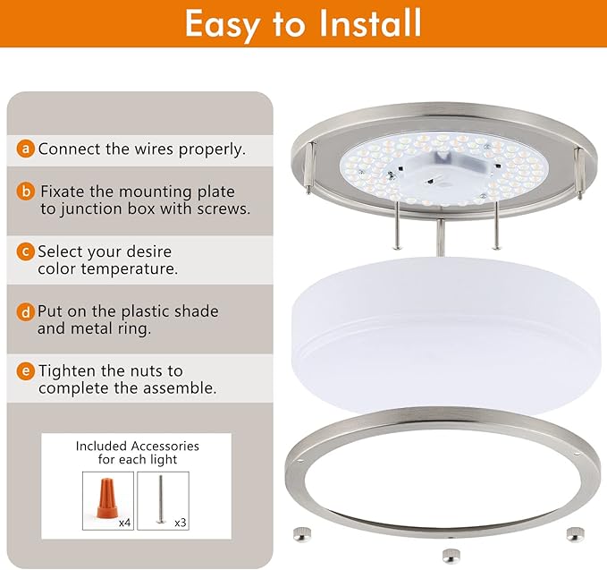 4-Pack 10Inch LED Flush Mount Ceiling Light Fixtures for Kitchen 30W, 5CCT 2700K 3000K 4000K 5000K 6500K, 3200LM Dimmable Ceiling Lights, Bright Ceiling Lamps for Bathroom Stairwell Bedroom, Nickel