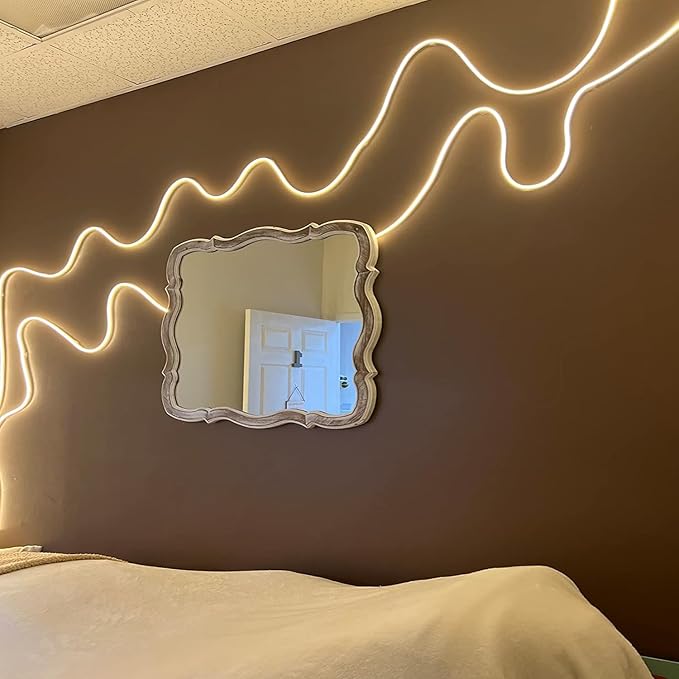 LED Vanity Mirror Lights 16.4FT, Strong Adhesive Dimmable Silicone Strip Lights for Mirror, Waterproof Eye-Care Warm White 3000K Flexible Lighting for Bedroom Bathroom (Mirror NOT Included)