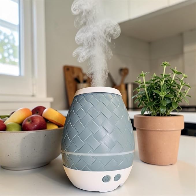 Dewdrop v.2 Ultrasonic Diffuser, Humidifier and Atomizer, Blue Woven Pattern, Ambient Light Control, Automatic Shut-Off