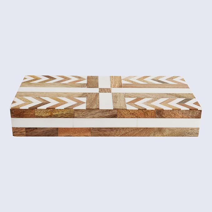 Handicrafts Home White Large Decorative Storage Box with Lid Wooden Decorative Box Coffee Table Storage Box Living Room Organizer Storage Box – Resin Inlay Patisserie Adorn Collection- 12x6x2