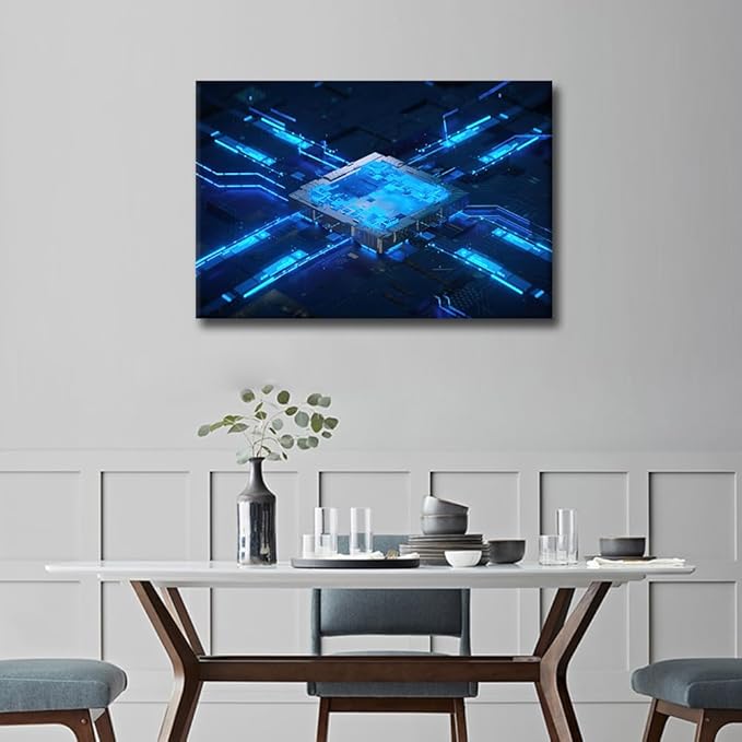 TUMOVO Canvas Wall Art for Living Room Technology Digital Art Large Wall Art CPU Concept Modern Artwork Computer Chip Contemporary Home Decor Print On Canvas Ready to Hang for Bedroom Office 36x24in