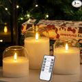 White Glass Flameless Candles Set of 3 (Φ 4" H 4" 5" 6") with Remote Battery Operated Flickering LED Pillar Candles Real Wax 3D Wick