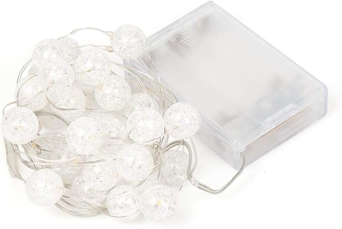 Globe String Lights for Bedroom, Decorative Lightning, Christmas Lights, Crystal Crackle Ball Lights 10Ft 30 LED Soft White Battery Operated Fairy Lights Perfect for Valentine's Day Decor