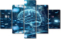 5 Panel Neural Network Connections on Blue Digital Background Canvas Art Prints Bedroom Wall Decor Poster and Prints House Decorations Living Room Digital Human Brain Paintings Artwork 60"Wx40"H