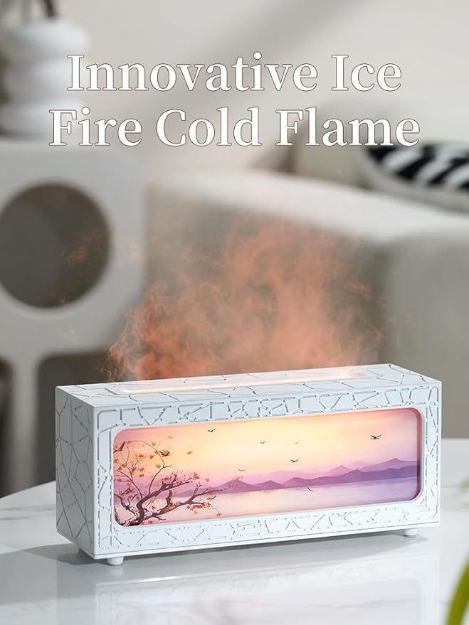 Essential Oil Diffusers Ultrasonic Fireplace Flame Aromatherapy Diffuser, Auto Shut-Off, Timer Setting, 7 Colors LED Lights Changing for Home, Office, Spa 200ml (Black)