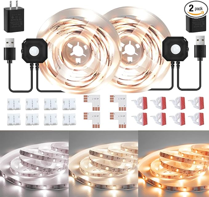 Motion Sensor LED Light Strip, Motion Sensor Light Indoor Closet Lights, 2700K-6500K White Dimmable Led Strip Lights for Bedroom, Kitchen, Stair Motion Activated, 2PCS