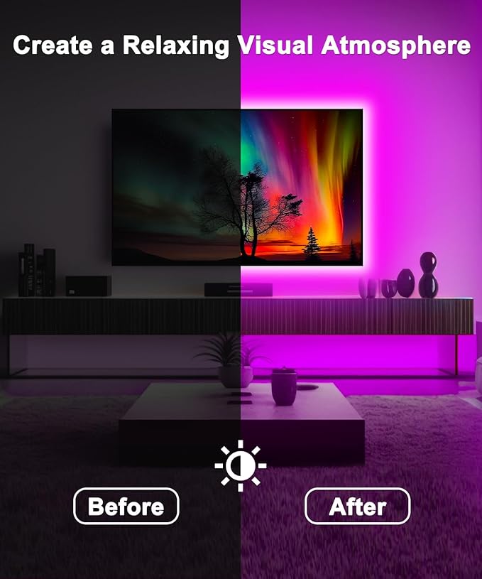 Daymeet LED Lights RGB Backlight, 16.4ft Strip for 65-85 inch TV Behind, Music Sync USB Bluetooth APP Remote Control Color Changing Light for Gaming Room