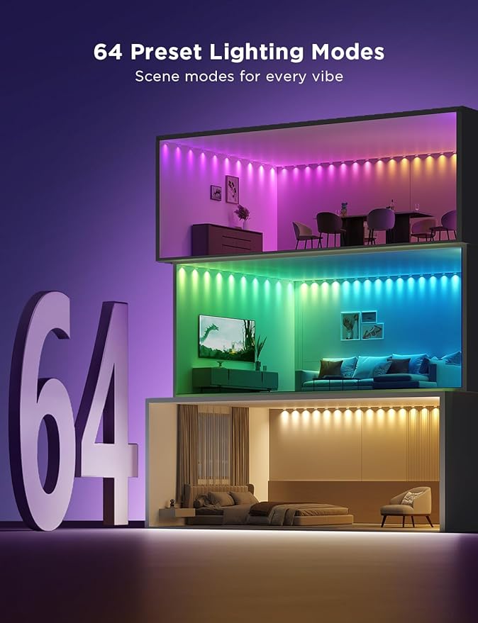 Govee RGBIC String Downlights, Smart LED String Lights Works with Alexa, Wi-Fi Color Changing Indoor Wall Light Fixture for Party, 32.8ft with 50 LEDs, Music Sync, White