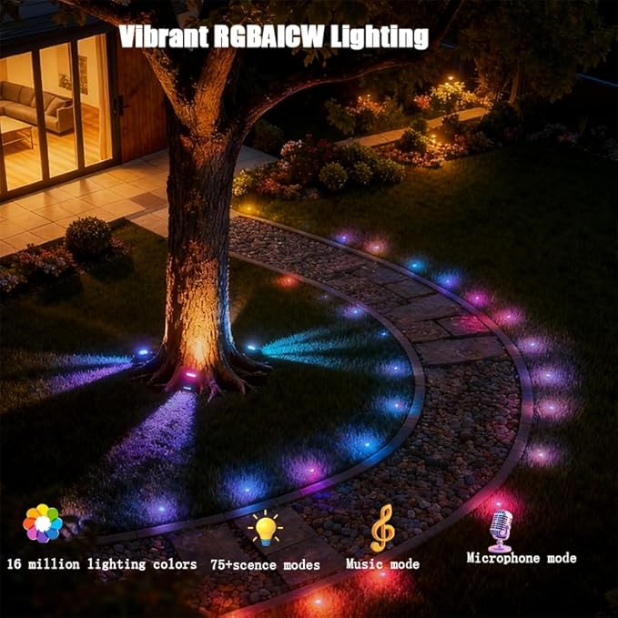 Outdoor Ground Lights 31FT Patio Decorations Smart Outdoor Lights 24V with IC+RGB 20 Pathway Light IP67 Waterproof for Christmas Holiday Party APP/Remote Control (unconnectable)