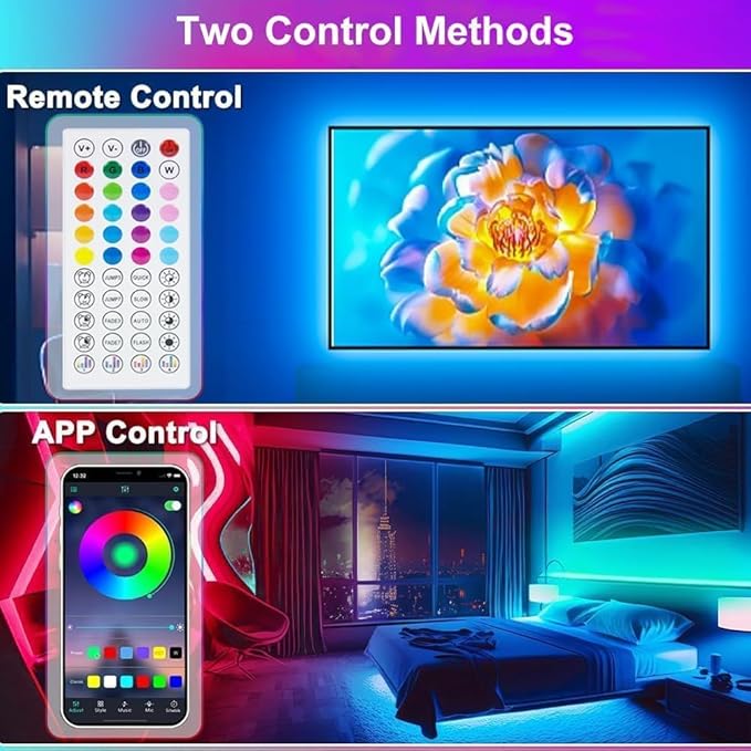 PSTAR Led Lights for Bedroom,32.8ft Music Sync Color Changing RGB led Strip Lights with Remote App Control Bluetooth LED Lights,USB-Powered,for Room TVs Computer Home Cinema Party Decorations