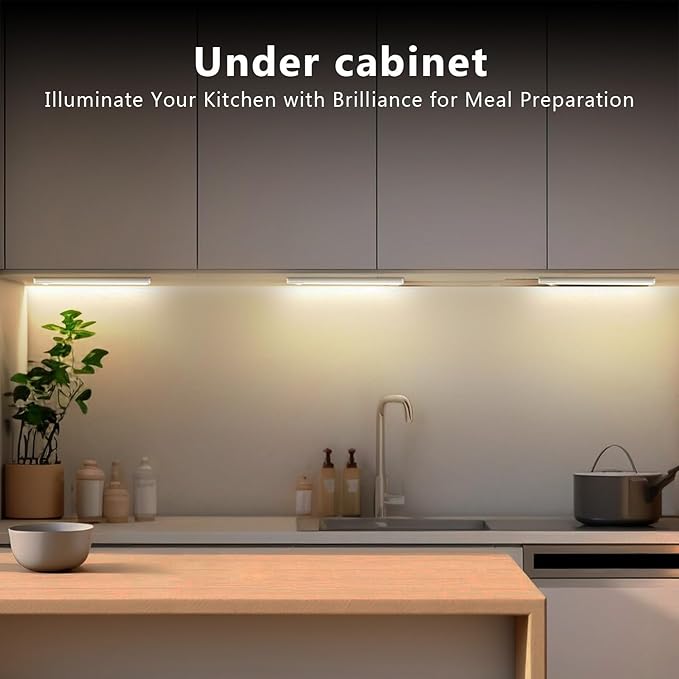 Under Cabinet Lighting Wireless, 4 Pack Under Cabinet Lights Rechargeable, Motion Sensor Light Indoor, 3 Color Temps, 5 Levels Dimmable Magnetic Closet Lights, Under Counter Lights for Kitchen, Stairs