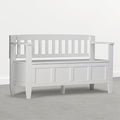 SIMPLIHOME Brooklyn Entryway Storage Bench - 48 inch Wide Solid Wood Storage Seat in Chantilly White, Contemporary Bench for Entryway or Living Room with Lift-Up Lid and Slatted Backrest