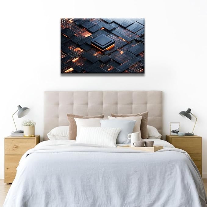 Central Computer Processors CPU Wall Art for Bedroom AI Canvas Wall Art Pictures Technology House Deocrations for Living Room Office Large Wall Art Framed Ready to Hang 24x36 INCH