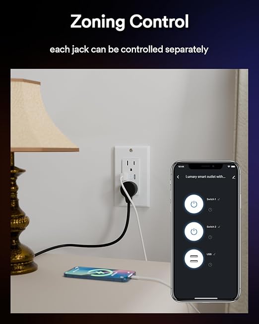Lumary Smart USB Outlet with Type-C & USB-A Ports, WiFi in-Wall Outlet Compatible with Alexa & Google Home, Remote & Voice Control, Timer, FCC Certified, Tamper-Resistant, 1 Pack