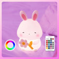 Cute Bunny Night Light for Kids, 7 Colors Squishy Silicone Touch Lamps, 3 Level Dimmable Rabbit Nursery Nightlight, 1200mAh Rechargeable Easter Gifts for Baby Toddler Girls Boys Room Decor