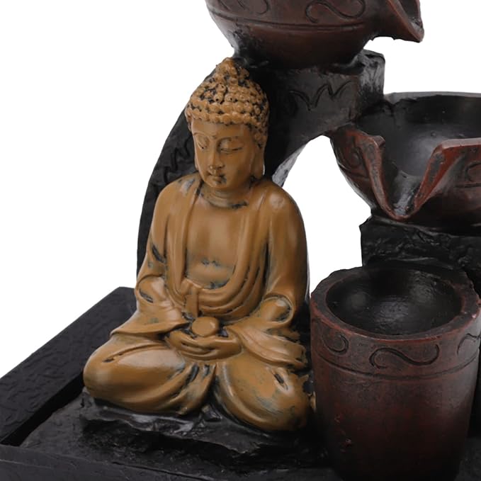 Buddha Water Flowing Synthetic Resin Waterfall Lights Home Office Desktop Serene Ambience Colorful Light Living Room Study Rustproof Weather Resistant