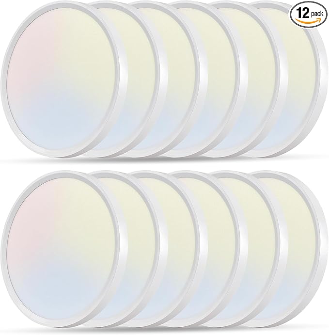 12PK 12 Inch LED Flush Mount Super Slim Ceiling Light, 24W, 2520LM, 3000K/4000K/6000K CCT Selectable, Close to Ceiling Round Flat Panel Light for Hallway, Bedroom, Kitchen