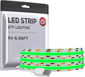 BTF-LIGHTING FCOB USB Powered Green Color COB LED Strip Lights 6.56FT 640LEDs 5V 8mm Width 90+ High CRI Ultra Bright Flexible Light for 3D Printer TV Backlight Display Cabinet PC DIY Decor